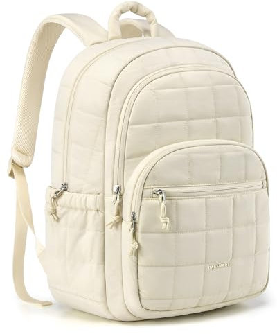 bagsmart Laptop Rucksack für Frauen, Reiserucksack Schulrucksack Teenager Gesteppter Tagesrucksack, Wasserfeste Büchertasche für 15,6-Zoll-Laptop, College Reise Beige