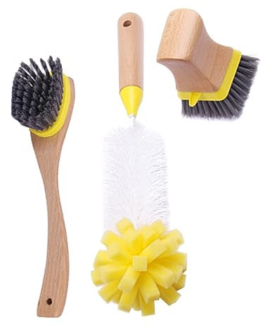 Baluue Dust Cleaning Brush Wood Handle Sponge Scrubber for Kitchen Dish Brushes for Washing up Indoor Sweeping