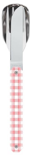 Akinod - Couverts Droits Aimantés 12H34 - Fourchette + Couteau + Cuillère - Couverts en Acier Inoxydable - Assemblage Aimanté - Couverts Nomades Compacts, Durables et Élégants, Vichy rose