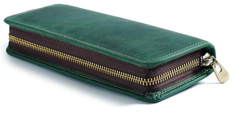 LUOFENG Stifteetui aus Leder für Damen und Herren, Leder-Stifthalteretui, Reißverschluss, Leder-Federmäppchen, elastische Stiftschlitze für Buntstifte