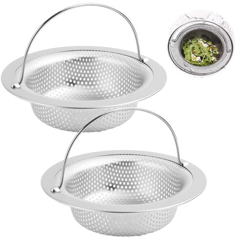 Kitchen Sink Strainer with Lift-up Handle, Stainless Steel Large Sink Sieve Kitchen Sink Plug Strainer Hole Cover Dia 7.5cm Anti Clogging Drain Strainer Hair Filter Catcher for Shower Drain Protector