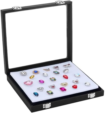 PH PandaHall Diamant-Aufbewahrungsbox, Leder, Schmuck-Vitrine, Edelstein-Behälter, Schachteln, Glasplatte, Schmuck-Organizer mit Schwamm und Verschluss für Sammlerstücke, Strasssteine, Kristallvitrine
