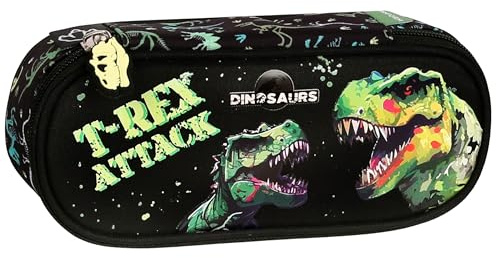 sarcia.eu FÄCHERMÄPPCHEN für Jungen, Tasche für SCHULBEDARF, Schwarz 5x21x9cm (Dinosaurier Fächern B)