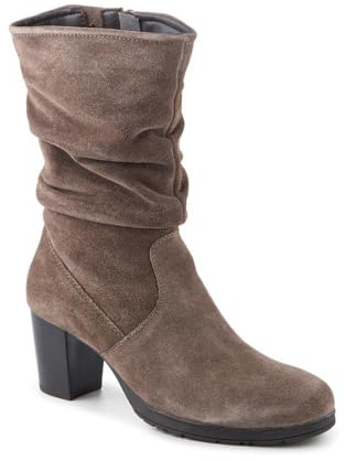 Pavers Leather Stacked Heel Calf Length Boots - Taupe Size 8