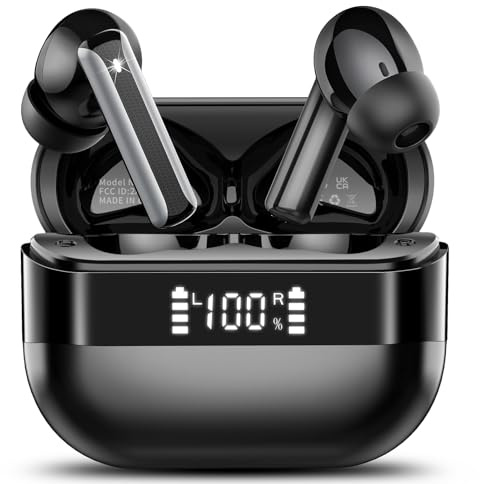 Wireless Earbuds, Bluetooth 5.4 Headphones with HiFi Stereo, in Ear Earphones with 4 ENC Mics, 48H Bluetooth Earbuds with LED Display Charging Case, IP7 Waterproof Ear Buds for Android iOS Black