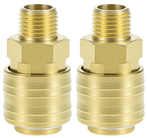 QWORK® 2pcs Euro Brass Airline Hose Connector Kit - 1/4 BSP Air Coupler Plug for Air Compressors