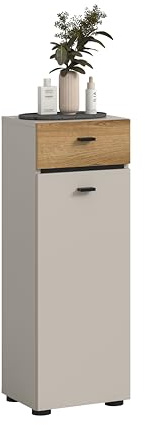 xonox.home – Standschrank Aqua 32x91x30 cm in Kaschmir Melamin – 1 Tür, 2 Einlegeböden & 1 Schubkasten – Kompakte Badkommode mit viel Platz – modernes Design, geradlinig & elegant für Ihr Badezimmer