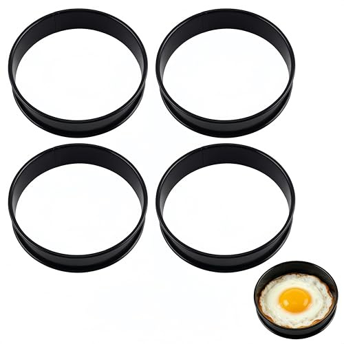 4 Stück große Crumpet-Ringe 10,5 cm Eierringe zum Braten mit 2,5 cm Höhe, antihaftbeschichtete Edelstahl-Pfannkuchenformen, englische Muffin-Maker, Omelette und Burger, Patty Cooker