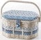 Kobolo Nähkästchen Nähkorb Nähkörbchen Nähkasten - blau natur aus Textil - 28x19x16 cm
