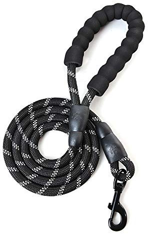 Führleine für Hunde Nylon Verstellbar Solid Black Hochwertige reflektierende 150cm für große oder mittlere Hunde Geeignet zum Laufen Joggen Wandern (Schwarz)