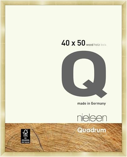 nielsen Bilderrahmen, 40 x 50 cm, Holz, Gold, Posterrahmen zum Aufhängen im Hoch- & Querformat, Echtglas, Quadrum