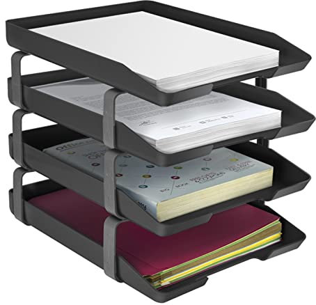 Acrimet Traditionelles 4-stufiges Briefablagefach, Frontlader-Design, für A4-/Briefgröße, Schreibtisch-Organizer (Kunststoff) (Schwarz Farbe)