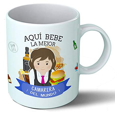 Planetacase - Taza Camarera - Regalo Original Camareros Restaurante Bar - Cerámica 330 mL - Taza Desayuno Apta para Microondas y Lavavajillas - Resistente a Lavados