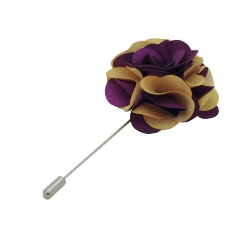 Ecravate - Broche Fleur bicolore Prune et Beige pour boutonnière de costume homme