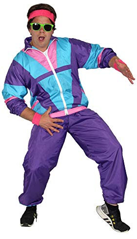 Foxxeo 80er Jahre Kostüm für Herren - türkis lila rosa - Trainingsanzug Fasching Karneval Motto-Party, Größe:XXXXL