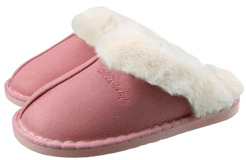 Inverno Pantofole Scamosciate da Donna Morbido Antiscivolo Scarpe Caldo Peluche Uomo Accogliente Memoria Schiuma Pantofole da Casa(Rosa 38/39 EU)