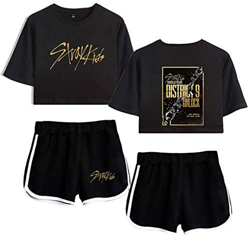 Flyself Unisex Kpop T-Shirts & Kurze Hose Set Sport Sommer Crop Tops Anzug Frauen Bauchfrei Bang Chan Changbin Hyunjin Jisung Minho Woojin