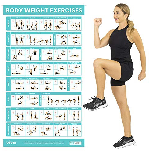 Vive Body Weight Workout Poster - Bodyweight Exercises For Home Gym - Laminated Hitt Chart For Abs, Glute, Core, Legs, Arms, Back - No Equipment Needed (Body Weight Workout)