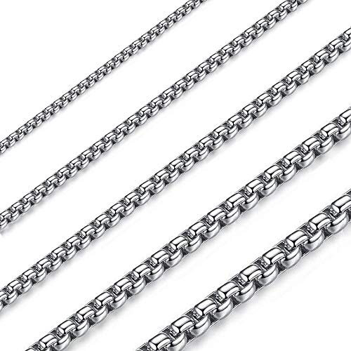 OSTAN Herren Damen Edelstahl Silber Box Kette Briolette Kette Venetian Link Kette Link Collier Halskette Breite 1.5 mm Länge 55 cm