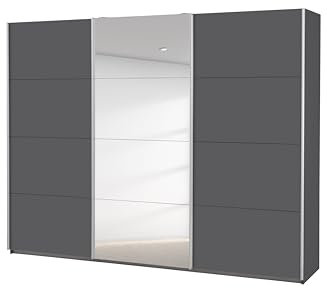 Rauch Möbel Caracas Schrank Kleiderschrank Schwebetürenschrank, Grau metallic, Schwarz, 3-trg., inkl. Zubehörpaket Classic 3 Kleiderstangen, 5 Einlegeböden, 1 Hakenleiste, BxHxT 271x210x62 cm