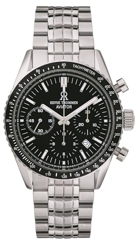 Revue Thommen Herren Armbanduhr Automatic Aviator 42 mm Chronograph, Tachymeter Armband Edelstahl 17000.6137