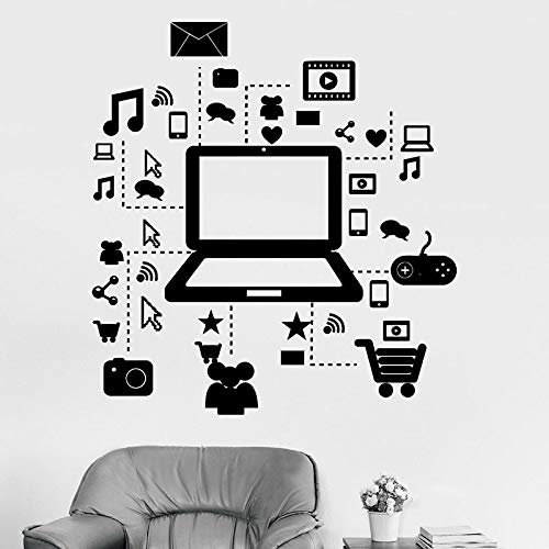 NSRJDSYT Laptop Wandtattoo Computer Online Soziale Netzwerke Vinyl Fensteraufkleber Büro Arbeitszimmer Schlafzimmer Wohnkultur Tapete 42x45cm