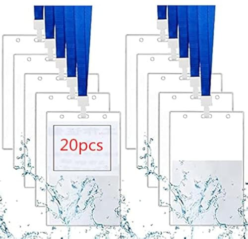 20 Pezzi Badge Trasparente in Plastica, 8 x 12 cm Custodia Green Pass,Porta Badge Verticale, Porta Badge Infermiere, Porta Carta d'identità con Cordini Blu