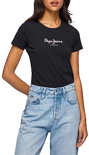 Pepe Jeans New Virginia SS N, T-shirt, Donna, Nero (New Black 999), XL