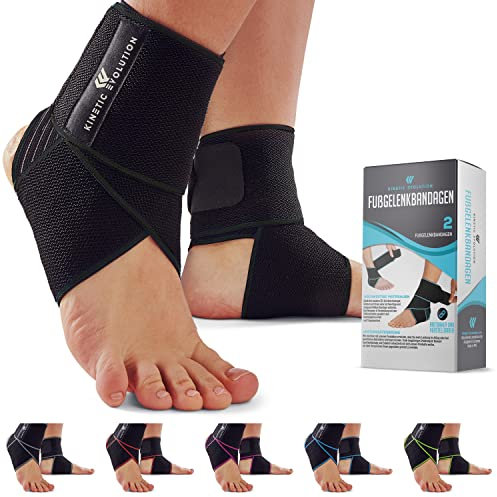 KINETIC EVOLUTION einstellbare Fußbandage bietet elastischen Knöchelschutz für Damen und Herren. Ideal für Sportarten wie Tennis und Laufen. Verstellbar, bequem und strapazierfähig. (Schwarz 2 Stück)