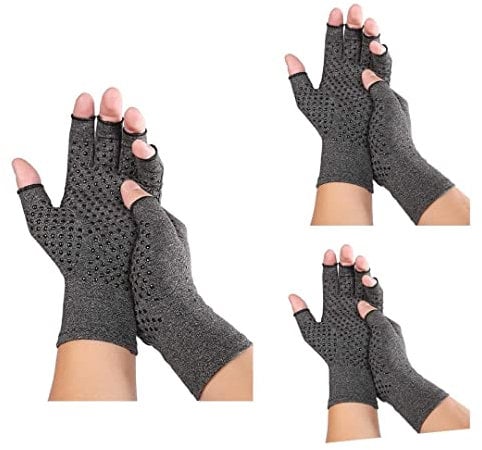 3 Pairs Arthritis Gloves, Pressure Gloves Breathable, Relieve Joint Pain, rheumatoid, arthritis, swelling and tendonitis pain relief, Provide Support and Warmth (With Silicone Dots) (MEDIUM)