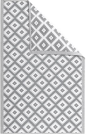 JEMIDI Outdoor Teppich 120x180cm groß - Terrassenteppich Balkonteppich Außenteppich - Balkon Teppich Garten Läufer Gartenteppich - Raute Muster Grau