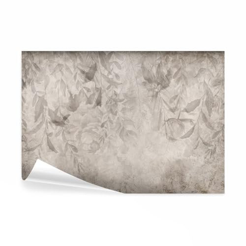 decomonkey Fototapete Vintage Pflanzen 450x315 cm Design Tapete XXL Fototapeten Vlies Tapeten Vliestapete Wandtapete moderne Wand Schlafzimmer Wohnzimmer Natur Blumen Rosa Stein Optik Grau