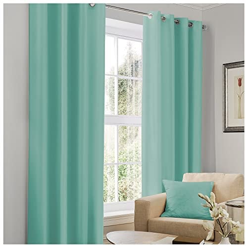 GC GAVENO CAVAILIA Luxury Eyelet Curtains Wih Matching Tie Backs, Fully Polyester Lined Pair of Window Curtain, Duck Egg, 66X72 Inch