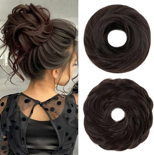 S-Noilite Chignon Finto per Capelli Coda di Cavallo Extension per Capelli, Elastico Posticcio per Capelli Chignon Corto Coda di Cavallo Bun Extension per Donna Ragazze - Marrone scuro