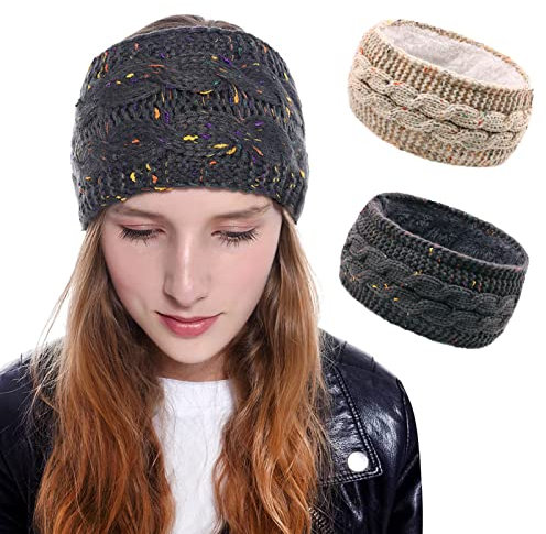 XPOOP 2 Pcs Knitted Headbands - Cable Knit Ear Warmers for Women - Thermal Twist Head Wraps for Winter Sports & Outdoor Activities
