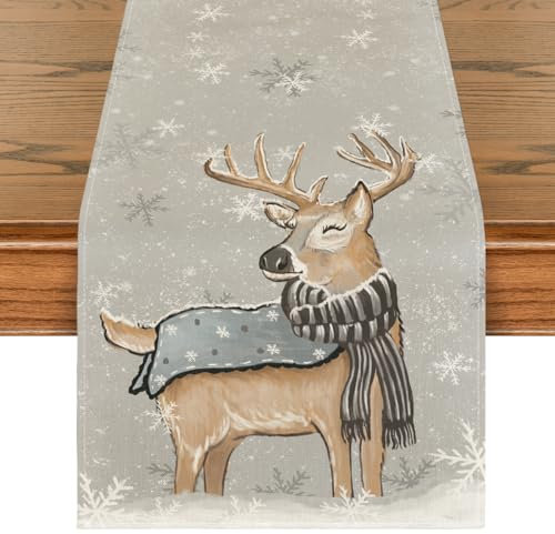 Artoid Mode Elch Schneeflocken Schal Weihnachten Tischläufer, Küche Tisch Dekoration Drinnen Urlaub Party Dekor 40x140 cm