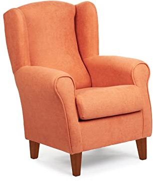 Sillonea - Sillón Orejero Roma, butaca pequeña para salón. Sillón de Lectura Individual, Ideal para Ver la TV/Leer. Medida: 100x74x77cm. Tapizado con Tela Antimanchas. (Naranja, Cerezo)