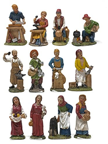 Rossi Rosa Pastori in resina da 10 cm Statuine Mestieri per Presepe 12 Personaggi