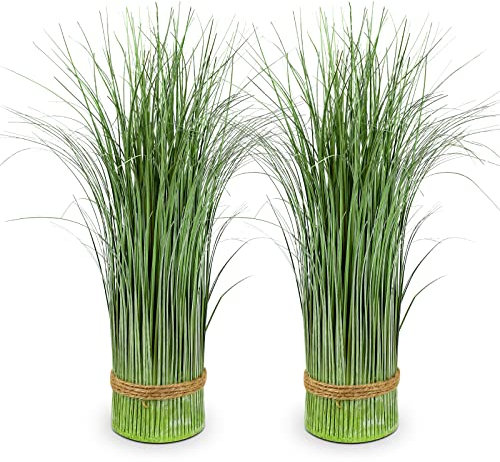 2PCS Artificial Plant Artificial Pampas Grass Fake Plants Faux Green Onion Grass Decorative Artificial Greenery Free Standing for Home Office Hotel Party Wedding Decoration