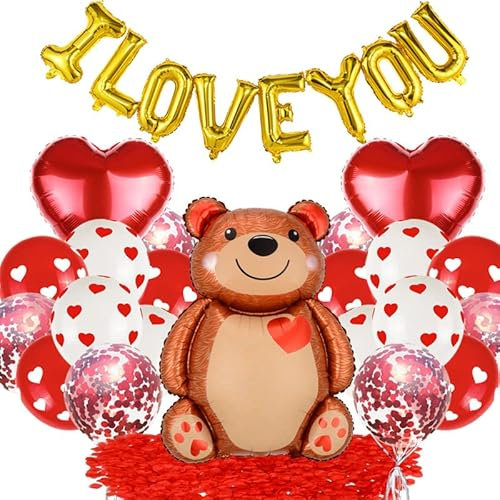 Valentinstag Dekoration Party Set Romantische Deko Ich Liebe Dich Folienballon Herzluftballons Konfetti Luftballons 500 Rosenblätter Rosen für Hochzeit, Verlobung, Romantische Deko