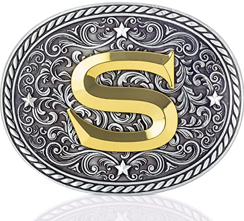 Western Cowboy/Cowgirl Initiale Gürtelschnalle – große Buchstabenschnallen für Männer und Frauen, Gold, Large