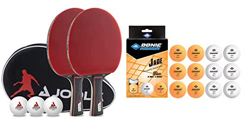 JOOLA Tischtennis Set Duo PRO 2 Tischtennisschläger + 3 Tischtennisbälle + Tischtennishülle, rot/schwarz, 6 teilig & Schildkröt 618045 Unisex – Erwachsene Donic Tischtennisball Jade, 6xweiß/6X orange
