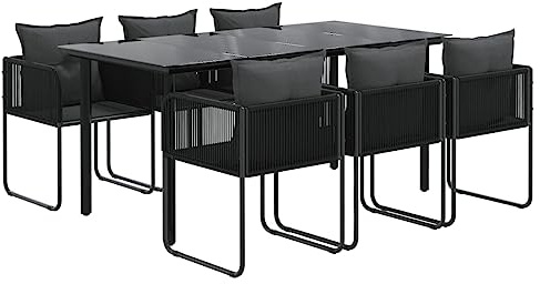 vidaXL Gartenmöbel Set 7-TLG. Gartengarnitur Sitzgruppe Gartenset Sitzgarnitur Gartentisch Tisch Stuhl Esstisch Gartenstuhl Schwarz