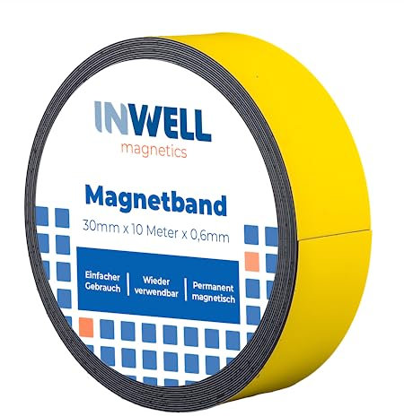 Inwell - Magnetband 30 mm in Farbe Gelb auf Rol | 10 meter | NICHT Selbstklebend | Stark magnetisch | Magnetstreifen