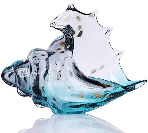 DOVDOV Mundgeblasene Glasmuschelstatue, blaue Glaskunstfigur, Küstendekoration mit Muscheln, Wohnzimmer-TV-Schrankdekoration, Bücherregal-Dekoration, Diele, Conch Horn Dekoration