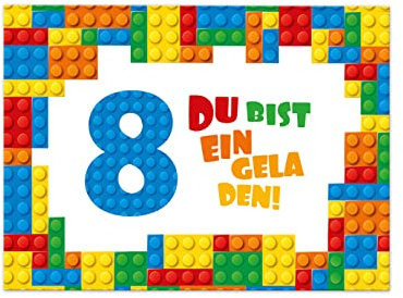 12 Einladungskarten zum 8. Kindergeburtstag Einladung achte Geburtstag Jungen Bausteine