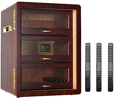 TedmaR Zigarren-Humidor-Box, mit digitalem Hygrometer, mit 3+1 Schubladen, Zigarren-Humidor for 100 bis 150 Zählungen, 2 verbesserte Kristall-Gel-Luftbefeuchter, wunderbares Geschenk for Männer
