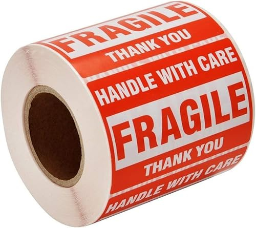 500 Pcs Labels Fragile Sticker Roll 2x 3 Red Warning Label | Fragile Handle with Care Warning Stickers for Shipping and Packing