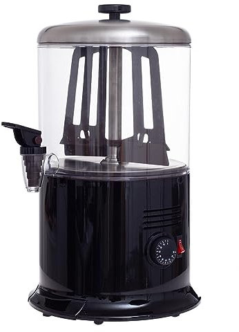 Allpax Kakaodispenser, Getränkespender mit Zapfhahn aus Kunststoff, 6 l Heißgetränkespender für Trinkschokolade, Tee, Milch, Glühwein und mehr, bis 90 °C, 1200 W, schwarz/silber