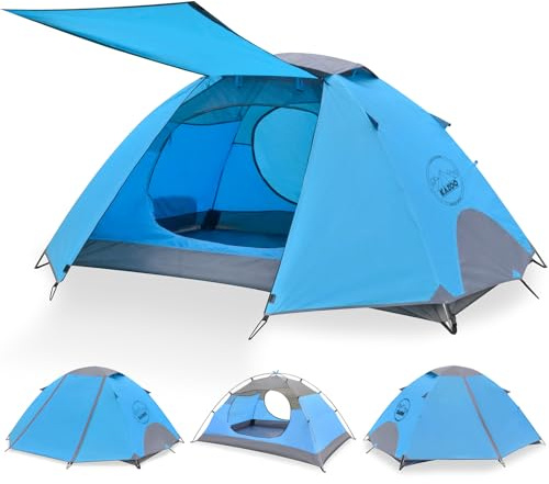 KAZOO Wasserdichtes Rucksackzelt für 2/3 Personen, leichte Camping-Zelte, 2/3 Personen, Wanderzelte, Aluminiumrahmen, doppellagig (2P blau)